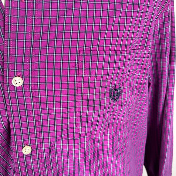 Chaps Men Purple Blue Plaid Button Down Dress Shirt Casual Business Large - Picture 2 of 4